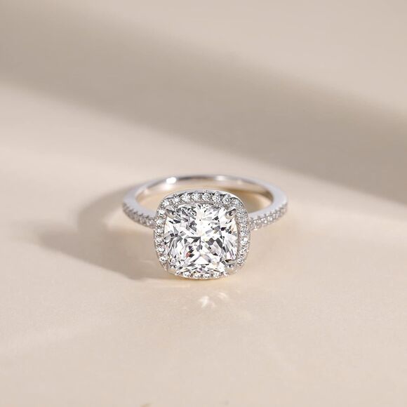 3.5CT 925 Sterling Silver Ring Cushion Cut Cubic Zirconia CZ Engagement Ring - Picture 1 of 5